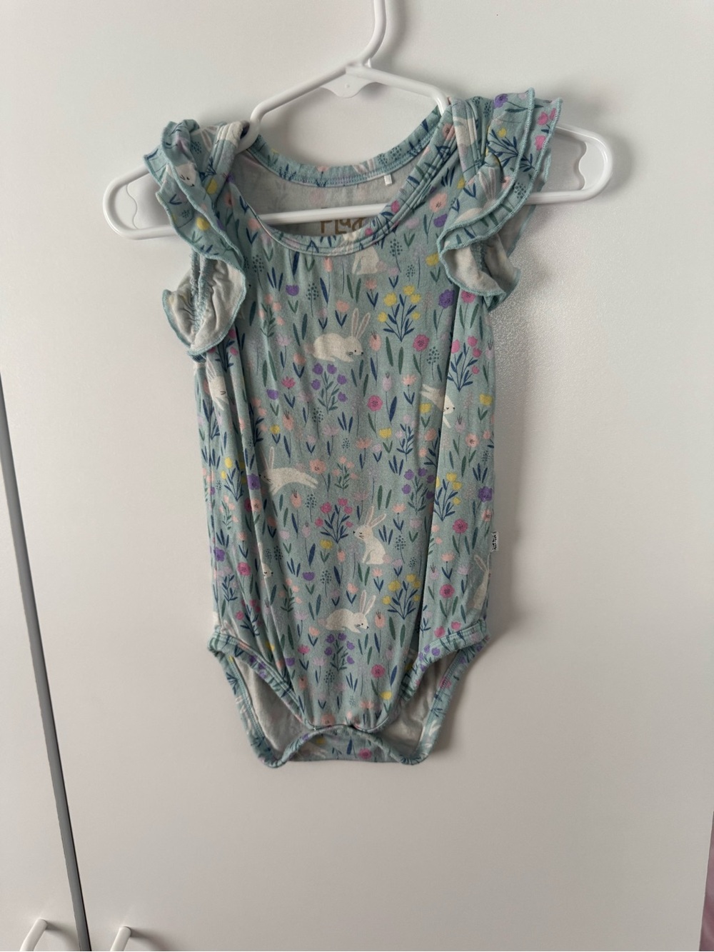 Little Sleepies Light Blue Floral & Bunny Ruffle One-Piece Bodysuit